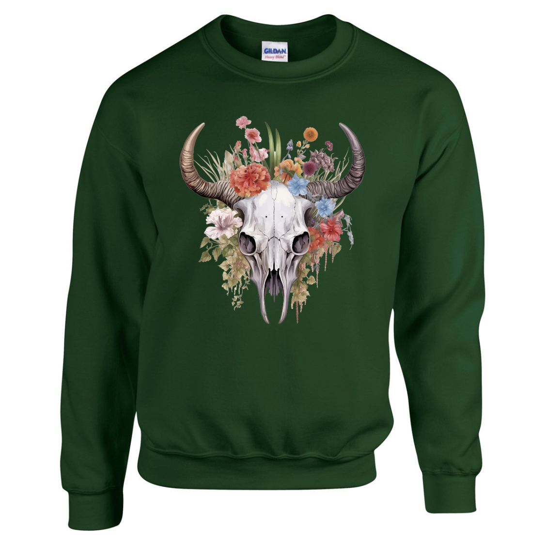Floral Longhorn Skull Design  Nature-Inspired Sweatshirt