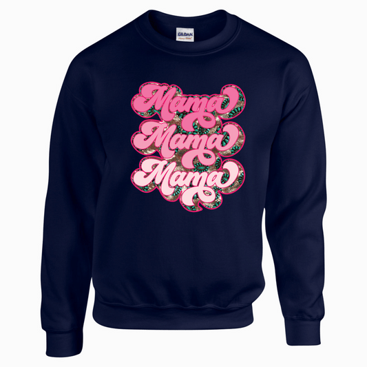 Mama Triple Retro Typography Graphic Crew Neck Sweatshirt