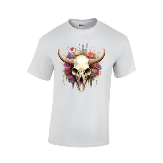 Floral Longhorn Skull Design #2  Nature-Inspired Casual Wear