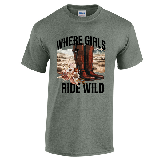 Where Girls Ride Wild Crew Neck T-Shirt